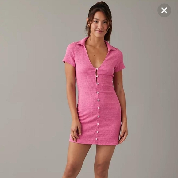 American Eagle Smocked Pink Button-Front Polo Mini Dress - XXL - Picture 4 of 14